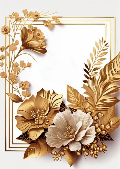 Frame Border Design Aesthetic, Wedding Frame Design, Image Flower, Gold Wedding Flowers, Frames Design Graphic, Wedding Flyers, Gold Design Background, Dove Pictures, Flower Picture Frames