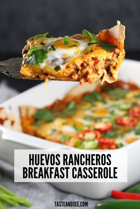 Huevos Rancheros Breakfast Casserole | Taste And See Huevos Rancheros Breakfast, Breakfast Mexican, Authentic Mexican Recipes, Mexican Breakfast Recipes, Mexican Breakfast, Mexican Casserole, Breakfast Recipes Casserole, Mexican Food Recipes Authentic, One Pan