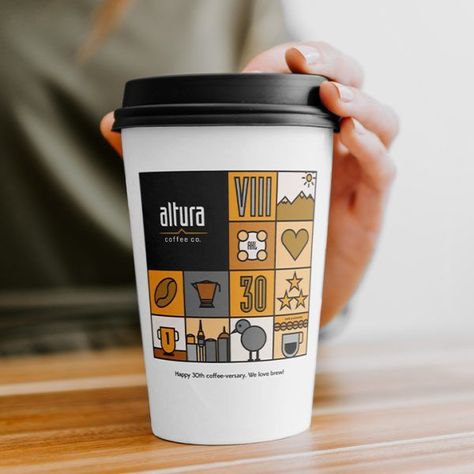 Altura Coffee reached out to the coffee fiends at @whiterabbitnz to create a special edition Coffee Cup design to celebrate their 30th anniversary in NZ. Fueled by many coffees a day, the design team were stoked to create custom illustrations representing Altura’s accolades and show off the uniqueness of this Kiwi brand in their celebratory design. Coffee Cup Design Art, Coffee Cup Illustration Design, Paper Coffee Cup Design Ideas, Coffee Cup Branding, Cafe Cup Design, Cup Coffee Design, Cup Art Design, Cup Graphic Design, Coffee Cup Ideas