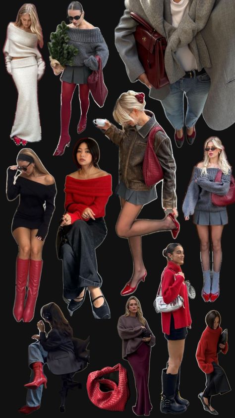 Pop Of Red, Red Boots, Winter Outfits, Collage, Boots, Red