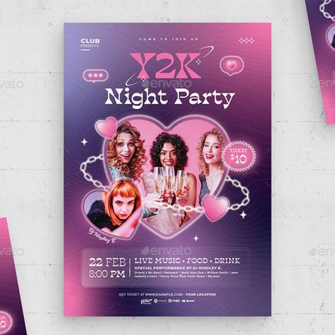 Y2K Party Flyer Template Y2k Flyer, Party Flyer Template, Party Tickets, Y2k Party, Drink Specials, Sewing Embroidery Designs, Party Flyer, Party Night, Presentation Design