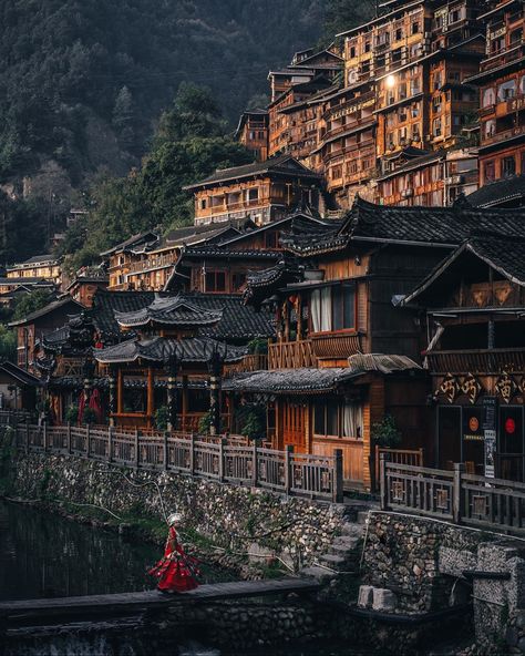 ancing into a mountain fastness and enjoy the constant magic of that from ancient times. #hellofrom Guizhou china ・ ・ ・ ・ #bestvacations Guizhou China, Inuyasha Fan Art, Bridge City, Fantasy City, Wing Chun, Bagan, China Travel, City Buildings, Best Vacations