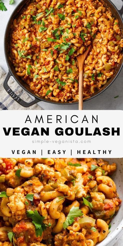 Easy Vegan Goulash, One Pot Veggie Meals, Vegetarian Goulash Recipes, Veggie Goulash Recipes, American Vegan Recipes, Clean Vegan Meals, Veggie Filled Meals, Vegan Kidney Bean Recipes, Veggie Goulash