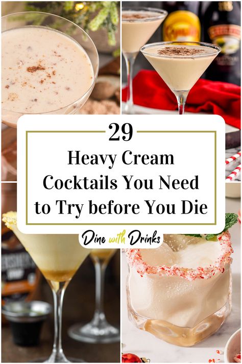 Collage of 4 heavy cream cocktails. Heavy Cream Drink Recipes, Creamy Liquor Drinks, Cream Soda Alcohol Drinks, Cream Drinks Alcohol, Heavy Cream Cocktails, Creamy Mixed Drinks, Heavy Cream Drinks, Tequila Cream Drinks, Drinks With Heavy Cream