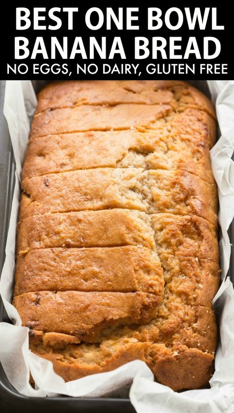 Banana Bread No Eggs, Vegan Gluten Free Banana Bread, Vegan Banana Bread Easy, One Bowl Banana Bread, Gluten Free Banana Bread Recipe, Glutenfri Baking, Vegan Banana Bread Recipe, Gluten Free Banana Bread, Egg Free Recipes