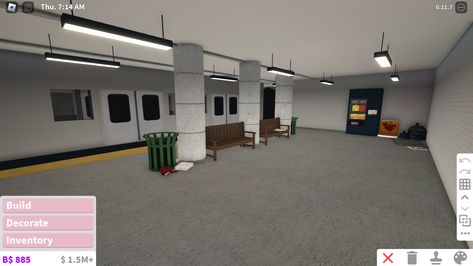 Bloxburg Underground Subway, Train Station Bloxburg, Bloxburg Subway Station Decals, Bloxburg Subway Station, Bloxburg Police Station, Bloxburg Futuristic, Bloxburg Subway, Nyc Layout, Nyc Bloxburg