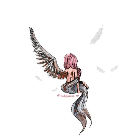 Broken Wings Angel, Broken Angel Wings, Angel With Broken Wings, Manga Oc, Winged Girl, Profile Drawing, Landscape Painting Tutorial, Wings Drawing, Broken White