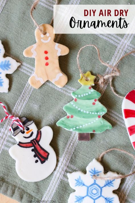 Air Dry Ornaments, Dry Clay Ornaments, Air Dry Clay Ornaments, Christmas Ornaments Diy Kids, Ornaments Diy Kids, Clay Christmas Decorations, Homemade Clay, Diy Air Dry Clay, Diy Christmas Ornament