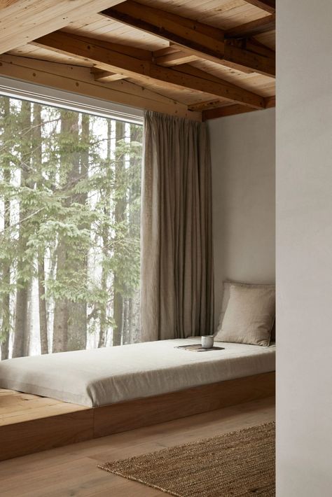 Swedish forest retreat by Norm Architects is "designed for a simple life" Swedish Forest, Minimalist Cabin, Modern Organic Design, Forest Retreat, Timber Cabin, Retreat House, Interior Minimalista, Wooden Cabins, Norm Architects