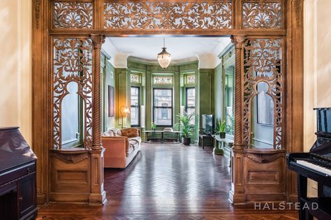 593 Jefferson Avenue, Bedford Stuyvesant, Brooklyn, NY, 11221, $3,100,000, For Sale | Halstead Brooklyn Homes, Victorian Room, Classic House Exterior, Bed Stuy, Victorian Interiors, Brick Facade, Vintage Tile, Row House, Classic House