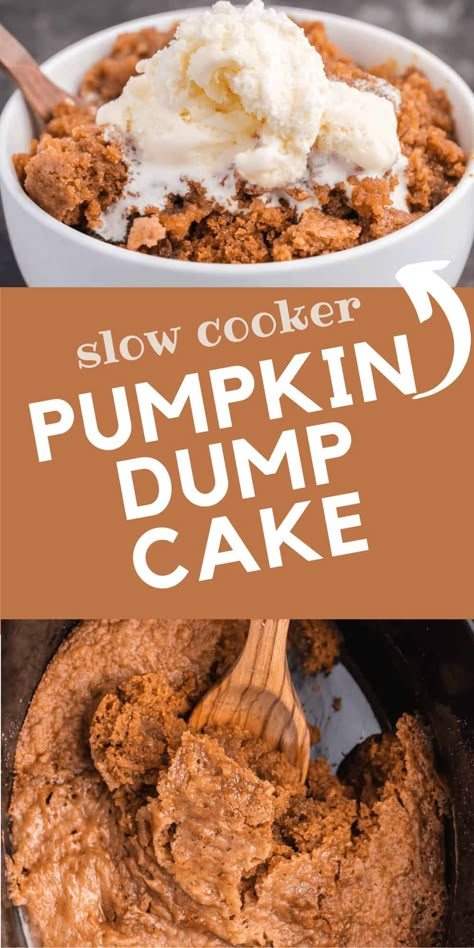 Dump Cake Crockpot, Crockpot Cake, Crockpot Desserts, Pumpkin Dump Cake Recipe, Pumpkin Cobbler, Pumpkin Dump, Weight Watcher Desserts, Caramel Pumpkin, Dump Cake Recipe