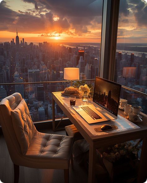 Apartment View, Work Space Decor, Dream Apartment Decor, Study Aesthetic, New York Apartment, Window View, Dream Apartment, City Aesthetic, Dream House Decor