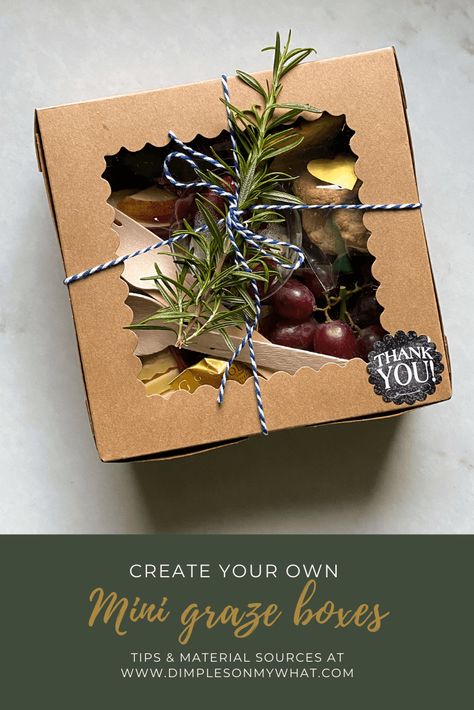 You can create gifts and more with these individual graze boxes. The mini charcuterie boxes are affordable and I'm telling where to get your supplies and tip for assembling them enmass. Individual Food Boxes, Graze Gift Boxes, Box Lunch Ideas For Party, Gifting A Charcuterie Board, Box Charcuterie Board Ideas, Individual Mini Charcuterie Box Ideas, Charcuterie Boxes Individual, Individual Grazing Boxes Wedding, Mini Charturie Boards