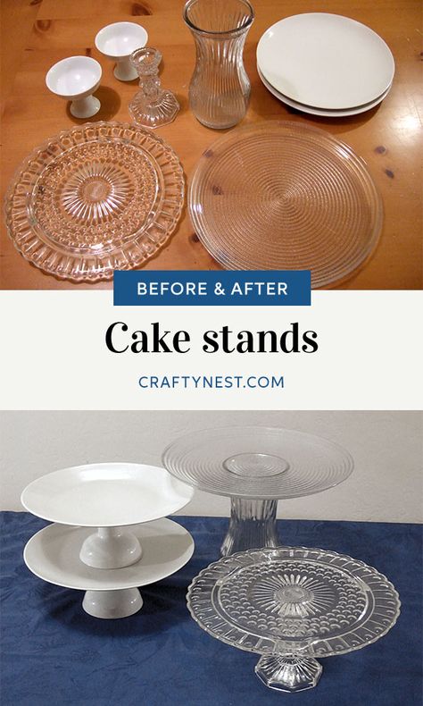 Diy Cake Plate Stand, Diy Wedding Cake Stand, Diy Cake Stands, Repurposed Dishes, Cake Plates Diy, Diy Pedestal, Diy Cupcake Stand, Diy Cake Stand, Diy Dish