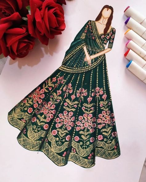 Fashion Illustration With Fabric, Dress Illustration Design, Outfits Illustration, Dress Illustration Art, Fabric Rendering, Bride Fashion Illustration, Illustration Rendering, Colour Illustration, Mandala Book