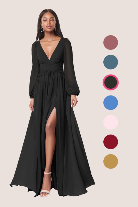 Black Bridesmaid Dresses Long Sleeve Classy, Maid Of Honor Dress With Sleeves, Azazie Fall Bridesmaid Dresses, Black Bridesmaid Dresses Mismatched Boho, Western Wedding Black Bridesmaid Dresses, Black Maid Of Honor Dress Long, Black Bridesmaid Dresses Classy, Winter Black Bridesmaid Dresses, Dark Green Bridesmaids Dresses