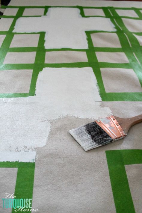 DIY Painted Drop Cloth Rug | TheTurquoiseHome.com Drop Cloth Painting, Painting Drop Cloth, Painted Drop Cloth, Drop Cloth Rug, Canvas Drop Cloths, Paint Drop, Diy Blocks, Rug Nursery, Diy Nursery