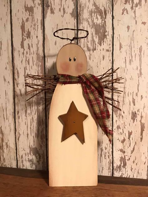 Wood Angels Diy, Angel Wood Crafts, Primitive Wood Crafts Diy, Primitive Angels Diy, Wood Angels, Primitive Christmas Angel, Primitive Christmas Wood Signs, Wooden Angels Rustic, Primitive Angels Wood