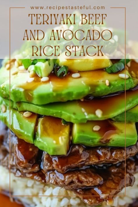 This Teriyaki Beef and Avocado Rice Stack is a visually stunning and delicious dish that combines tender teriyaki beef with creamy avocado and fluffy rice. Perfect for a weeknight dinner or impressing guests, this stack is as tasty as it is beautiful! Teriyaki Beef And Rice, Avocado Rice, Fluffy Rice, Teriyaki Beef, Beef And Rice, Wholesome Food, Weeknight Dinner, Family Dinner, Tasty Dishes