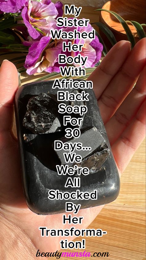 African black soap for skin care! Does it really work?! Yes it really does! When you learn the benefits of african black soap for skin you’ll want to try it for 30 days too! Black African Soap Benefits, Sulfur Soap Benefits, West African Body Care Routine, African Black Soap Before And After, Black Soap Skin Care Routine, African Body Care Products, African Body Care, Shea Moisture Black Soap, Diy African Black Soap