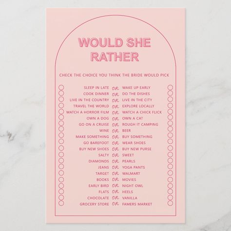 Arch Invitation, Bridal Party Games, Would She Rather, Bridal Shower Inspo, Bridal Shower Activities, Bridal Games, Bride Shower, Bachelorette Party Planning, Bridal Shower Inspiration