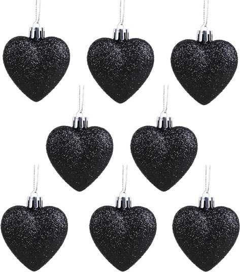 Christmas Concepts® Pack of 8 - 60mm Heart Shaped Christmas Tree Baubles – Glitter Decorated Baubles (Black) : Amazon.co.uk: Home & Kitchen Black Ornaments, Black White Christmas, Twig Tree, Childs Bedroom, Dark Christmas, Glitter Design, White Christmas Decor, Christmas Tree Baubles, Religious Christmas