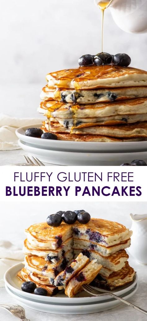 Breakfast Ideas Pancakes, Gluten Free Dairy Free Pancakes, Blueberry Pancakes Easy, Gluten Free Pancakes Easy, Healthy Blueberry Pancakes, Fluffy Gluten Free Pancakes, Pancakes Gluten Free, Blueberry Pancakes Recipe, Fruit Pancakes