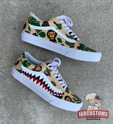 Old Skool Vans Custom, Bape Vans, Custom Sneakers Nike, Custom Vans Shoes, Chelsea Boots Men, Street Fashion Men Streetwear, Vans Sneakers, Custom Vans, Custom Sneakers