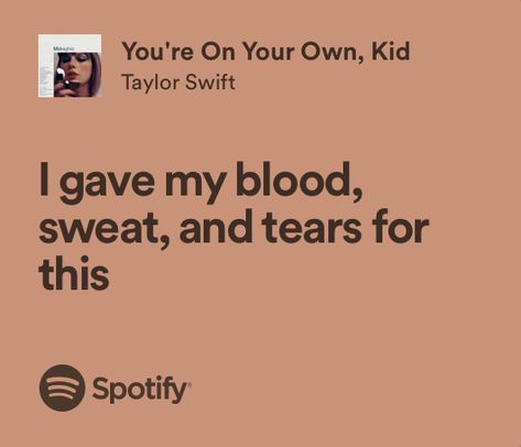 Taylor Swift Taylor Swift Lyrics Aesthetic, You're On Your Own Kid, Taylor Swift Lyric Quotes, Taylor Swift Song Lyrics, Taylor Lyrics, Song Lyric Quotes, Blood Sweat And Tears, Lyrics Aesthetic, Favorite Lyrics