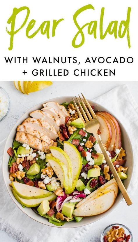 Salad Pear, Maple Balsamic Dressing, Cooking Turkey Bacon, Salad With Walnuts, Pear Salad Recipes, Maple Balsamic, Chicken Eating, Pear Salad, Walnut Salad