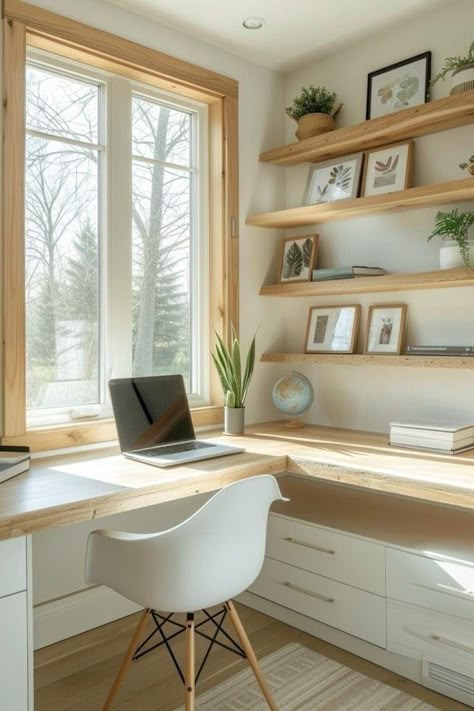 White Walls With Wood Trim, Walls With Wood Trim, Wood Office, Small Home Offices, Timeless Interior, Cozy Home Office, Office Inspo, Small Home Office, Home Office Setup