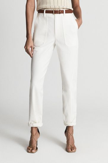 Reiss White Erin Petite Cotton Tapered Trousers Modern High Fashion, Petite Clothes, Womens Chinos, High Fashion Women, Petite Clothing, White Trousers, Slim Trousers, Tapered Trousers, Brown Belt