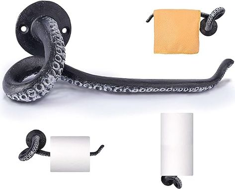 Amazon.com - Cool Octopus Toilet Paper Holder & Towel Bar Hook - Unleash Your Inner Kraken: No More Ordinary Bathroom Accessories. Unique Decor. Perfect for Goth Kitchen Wall & Gothic Bathroom Decor Kraken Bathroom, Wall Mount Decor, Octopus Bathroom, Gothic Bathroom Decor, Recessed Toilet Paper Holder, Goth Kitchen, Octopus Decor, Hand Towel Bar, Bathroom Counter Decor