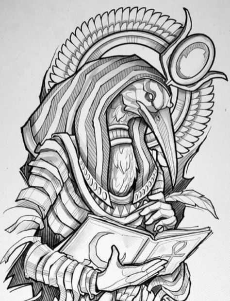 Egyptian God Khonshu Tattoo, Thoth Tattoo Egypt, Thoth God Tattoo, Thoth God Art, Thoth Drawing, Thoth Egyptian God Tattoo, Khonshu Tattoo, Thoth Egypt Tattoo, Egyptian Gods Tattoo