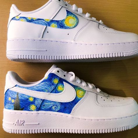 by 🎨 @Ten.Toz Share and Tag your Art work with #TENTOZ Painted Air Force 1, Sneakers Air Force, Air Force 1 Shoes, Custom Af1, Custom Shoes Diy, Vincent Van Gogh Art, Nike Shoes Air Force, Painted Sneakers, Unique Sneakers