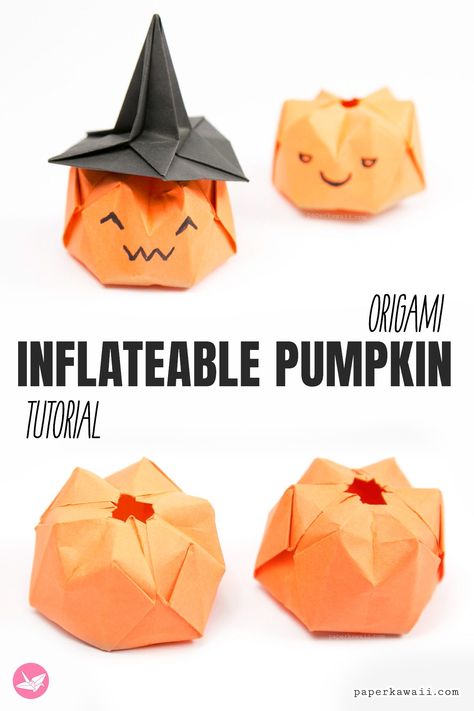 How To Make Paper Pumpkins, Pumpkin Origami Tutorials, Paper Jackolantern Craft, Easy Halloween Origami, Halloween Origami Step By Step, Origami Fall Decorations, Fall Origami For Kids, Diy Halloween Paper Crafts, Diy Decor Halloween