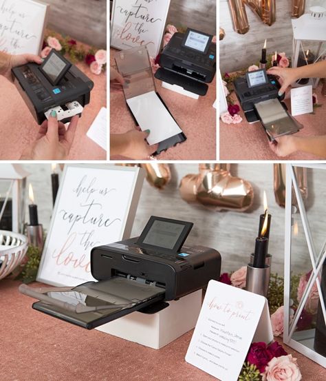 How to set up and use the Canon Selphy printer, it's so easy! Favor Station, Photo Booth Printer, Diy Wedding Photo Booth, Wedding Guests Photos, Canon Selphy, Photo Booth Business, Photo Guest Book Wedding, Wedding Activity, Silhouette Wedding