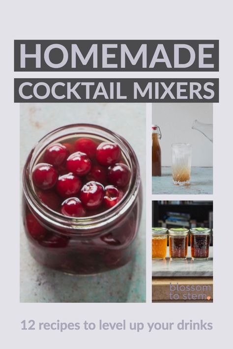 Homemade Cocktail Mixers. 12 recipes for cocktail mixers from simple syrup, to ginger ale, to tonic, to brandied cherries. Orgeat Recipe, Homemade Sour Mix, Alcohol Mixers, Homemade Ginger Ale, Unique Cocktail Recipes, Homemade Alcohol, Homemade Cocktails, Make Simple Syrup, Homemade Syrup