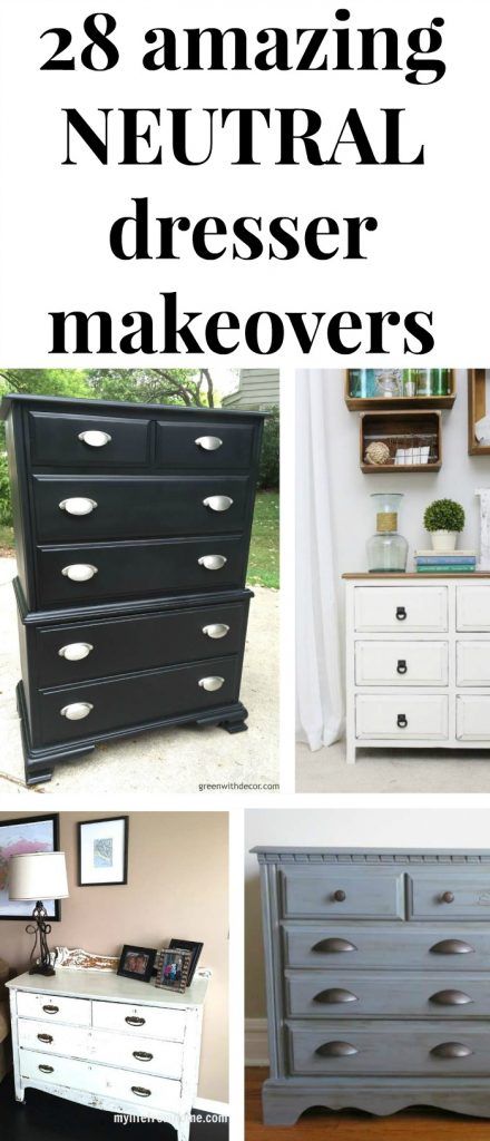 Black, white, tan and gray dresser makeovers - great inspiration for your next DIY painting project for your bedroom! #diy #diyproject #furnituremakeover #dresser #painting #paintedfurniture #paint #spraypaint Painting Black Furniture White, Black And White Furniture Bedroom, Grace Dresser, Dresser Makeover Black, Neutral Dresser, Grey Painted Dresser, Dresser Painting, Dresser Makeovers, Gray Dresser