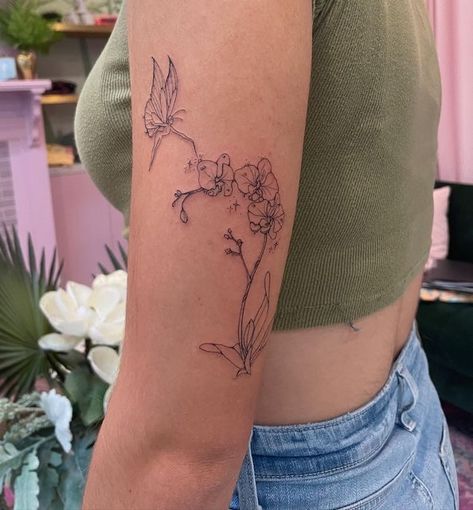 Enchanted Tattoo, Flower Tattoo Ideas, Orchid Tattoo, Fairy Tattoo, Cute Tattoos For Women, Discreet Tattoos, Dainty Tattoos, Subtle Tattoos, Morning Dew