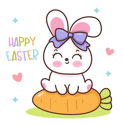 Vector happy easter bunny with a carrot ... | Premium Vector #Freepik #vector #cute-rabbit #bunny #rabbit #cute-bunny Easter Bunny Cards, Easter Cartoons, Happy Kitten, Easter Drawings, Cute Gnomes, Bunny Drawing, Easter Stickers, Happy Easter Bunny