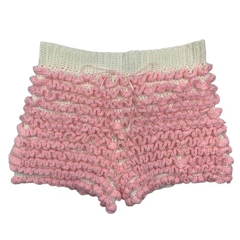 Handmade crochet pink and white bloomer... - Depop Crochet Pink And White, White Crochet Shorts, Crochet Shorts Pattern, Bloomer Shorts, Beachy Outfits, Crochet Fairy, Crochet Pink, Fashion Moodboard, Crochet Ruffle