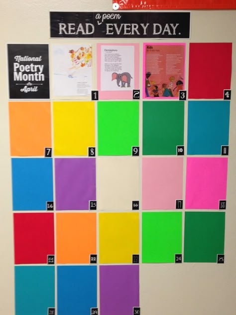 Author Of The Month Display, April Poetry, Morning Announcements, Favorite Poems, School Library Displays, Library Bulletin Board, Short Poem, Middle School Libraries, Library Themes