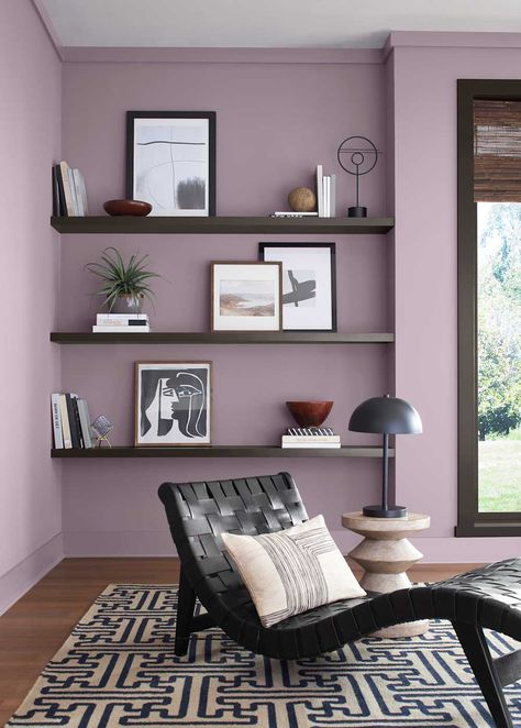 Room painted in Sherwin-Williams color Mauve Finery Sherwin Williams Rain, Sherwin Williams Colors, Paint Color Palettes, Purple Paint, Paint Brands, Kitchen Paint, Popular Color, Home Design Decor, Color Of The Year