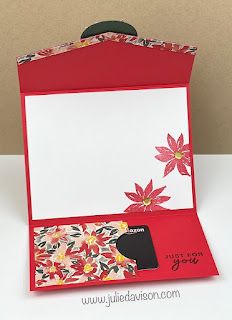 Stampin' Up! Rings of Love Christmas Envelope Fold Card with Gift Card Pocket + Video Tutorial ~ www.juliedavison.com #stampinup #saleabration Gift Card Holders Stampin Up, Gift Card Holder Template, Gift Card Holder Diy, Christmas Envelope, Folding Cards, Gift Cards Money, Gift Card Envelope, Christmas Gift Card Holders, Christmas Envelopes