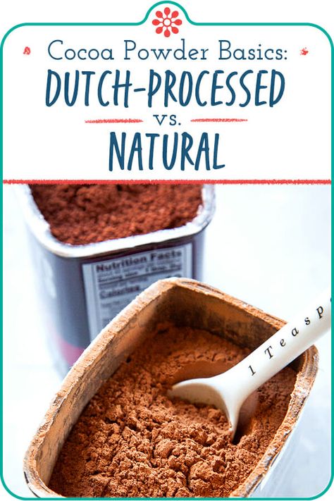 Dutch-Process vs Natural Cocoa Powder! Learn about the two forms of cocoa powder, when to use Dutch-processed cocoa and when to use regular cocoa, and how to substitute one for the other. #cocoa #dutchprocessedcocoa #naturalcocoa #simplyrecipes Dutch Cocoa, Homemade Hot Cocoa, Hershey Cocoa, Cocoa Recipes, Cocoa Cookies, Chocolate Powder, Hot Cocoa Mixes, Hot Chocolate Mix, Cocoa Mix