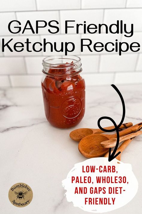 Making your own homemade Ketchup at home is so much easier than you would think! This recipe is low-carb, Paleo, Whole30, and GAPS diet-friendly and so delicious. Homemade means no artificial junk, preservatives  or extra sugar added. Whether you're just out of ketchup or wanting a healthier option this is a must try recipe. Whole 30 Ketchup Recipe, Paleo Ketchup Recipe, Healthy Ketchup Recipe, Gaps Diet Food List, Fermented Ketchup, Paleo Diet Benefits, Homemade Ketchup Recipes, Gaps Diet Recipes, Lacto Fermented