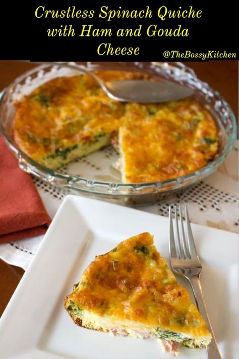 Spinach Crustless Quiche, Quiche With Ham, Gouda Cheese Recipes, Crustless Spinach Quiche, Quiche Recipes Crustless, Best Quiche Recipes, Gerd Recipes, Ketone Recipes, Low Carb Quiche