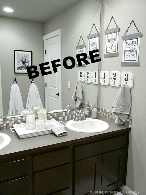 Double Sink Bathroom Vanity Makeover - Taryn Whiteaker Kids Farmhouse Bathroom, His And Hers Bathroom, Design Decor Ideas, Teen Bathrooms, Kids Bathroom Decor, Kid Bathroom Decor, Farmhouse Bathroom Design, Vanity Makeover, Bathroom Vanity Makeover