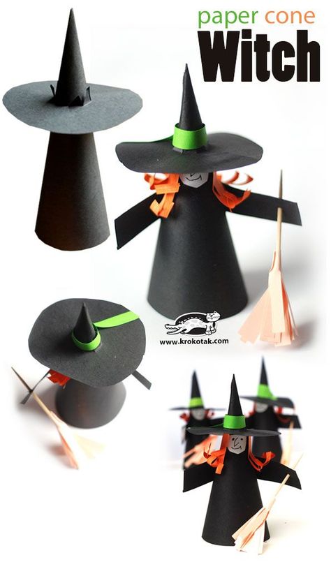 Paper cone witch - Halloween craft Diy Halloween Activities, Easy Halloween Diy Crafts, Dekorasi Halloween, Bricolage Halloween, Halloween Crafts For Toddlers, Halloween Paper Crafts, Halloween Fest, Halloween Arts And Crafts, Adornos Halloween